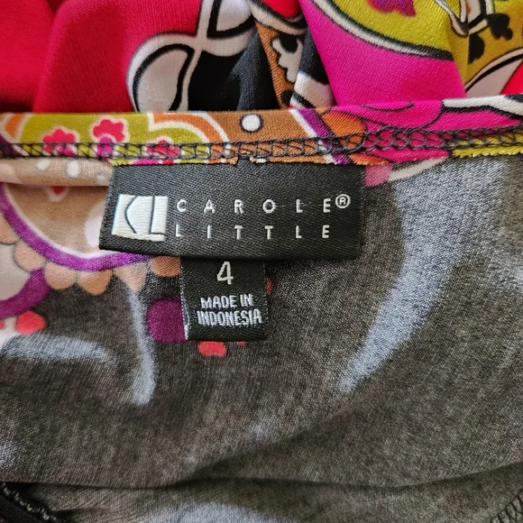 Carole Little Flutter Sleeve Midi Dress Paisley Size 4 Red Black Pink White - Picture 7 of 8